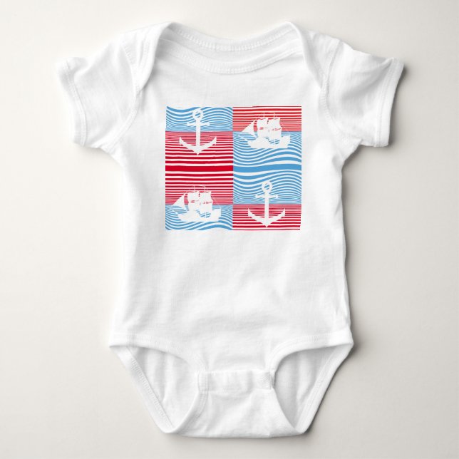 Segelboot und Ankermuster Baby Strampler (Vorderseite)