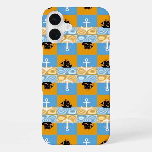 Segelboot und Ankermuster iPhone 16 Plus Hülle (Rückseite)