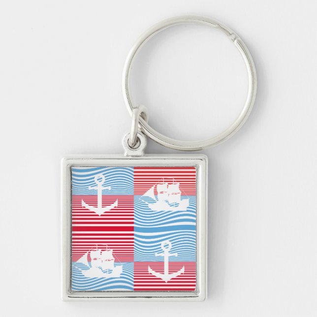 Segelboot und Ankermuster Schlüsselanhänger (Vorne)