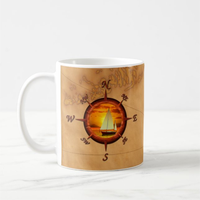 Segelboot und Compass-Rose Kaffeetasse (Links)