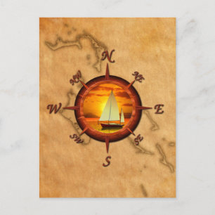Segelboot und Compass-Rose Postkarte