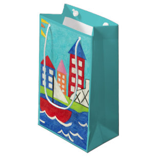 Segelboot-und Heißluft-Ballon mit Stadtbild Kleine Geschenktüte