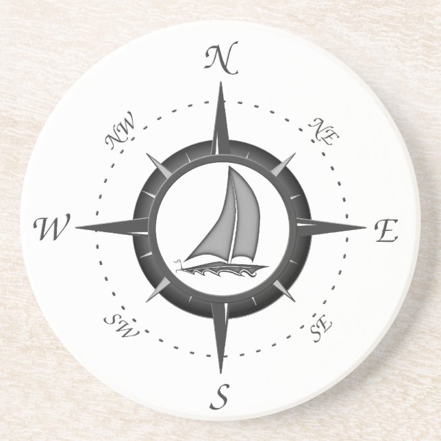 Segelboot-und Kompass-Rose Getränkeuntersetzer (Vorne)