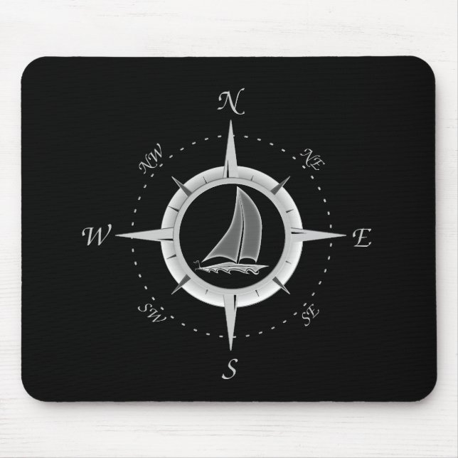 Segelboot und Kompassrose Mousepad (Vorne)