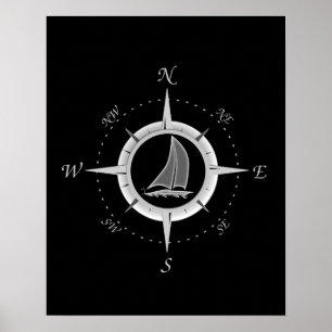 Segelboot und Kompassrose Poster