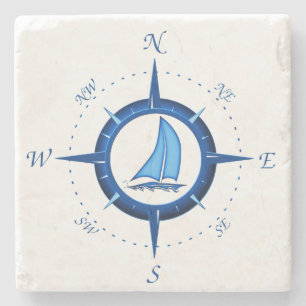 Segelboot und Kompassrose Steinuntersetzer