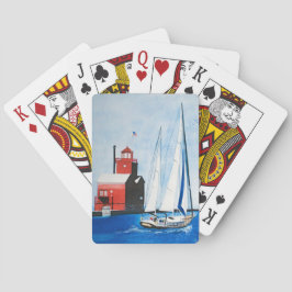 Segelboot und Leuchtturm von Michigan Spielkarten