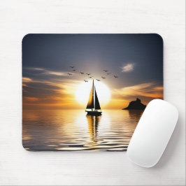 Segelboot und Möwen bei Sonnenuntergang Mousepad