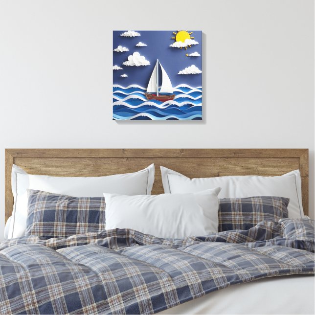 Segelboot und Sonnenschein | Papierbearbeitung Leinwanddruck (Insitu (Schlafzimmer))