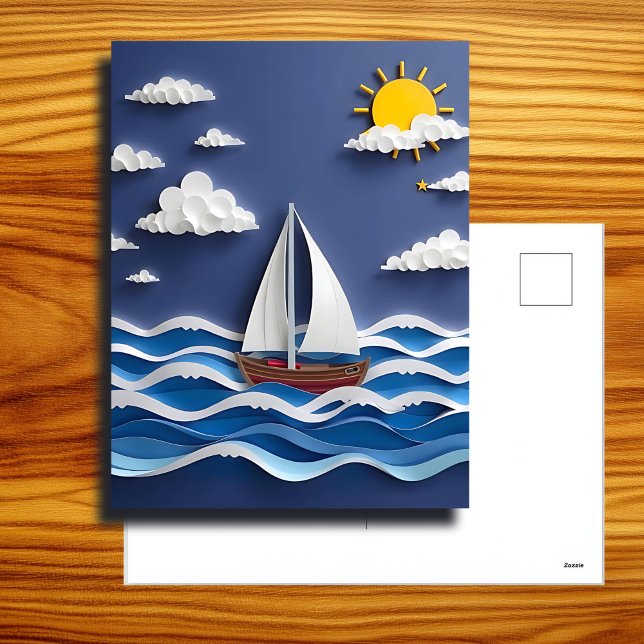 Segelboot und Sonnenschein | Papierbearbeitung Postkarte (Von Creator hochgeladen)