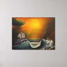 Segelboot und Sonnenuntergang am Felsenufer