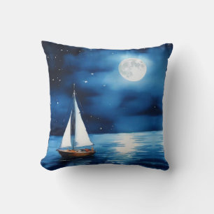 Segelboot unter Vollmond Kissen