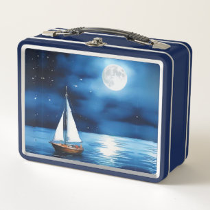 Segelboot unter Vollmond Metall Brotdose