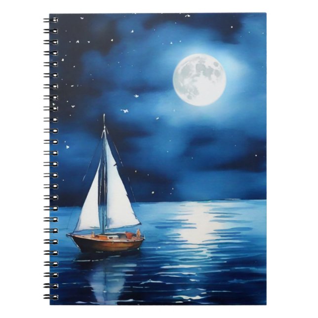 Segelboot unter Vollmond Notizblock (Vorderseite)