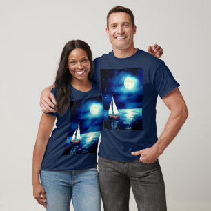Segelboot unter Vollmond T-Shirt