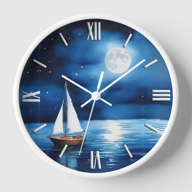 Segelboot unter Vollmond Uhr (Vorderseite)
