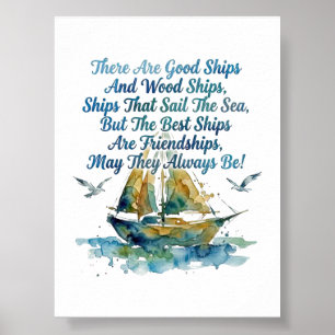 Segelboot-Wasserfarbe-Nautische Segnung der Freund Poster