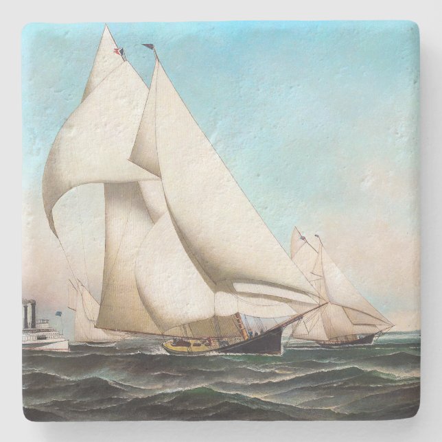 Segelboot-Yacht-Regatta-Ozean-Seestein-Untersetzer Steinuntersetzer (Vorderseite)