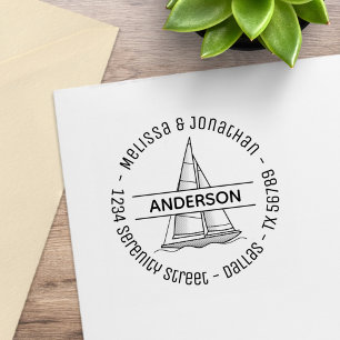 Segelboot Yacht Runde Adresse 2 Gummistempel