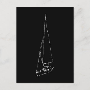Segelboot. Zeichnung in Schwarz und Weiß. Postkarte