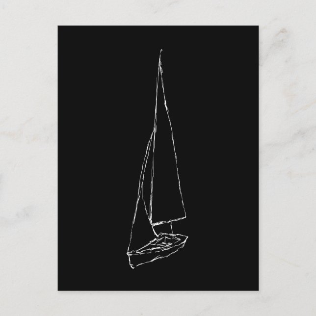 Segelboot. Zeichnung in Schwarz und Weiß. Postkarte (Vorderseite)