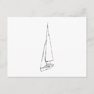 Segelboot. Zeichnung in Schwarz und Weiß. Postkarte
