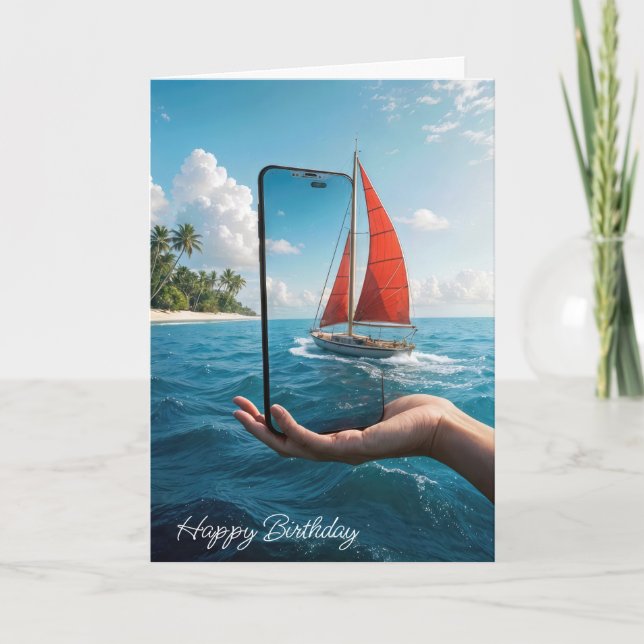 Segelboot zum Geburtstag auf einem Smartphone Karte (Vorderseite)