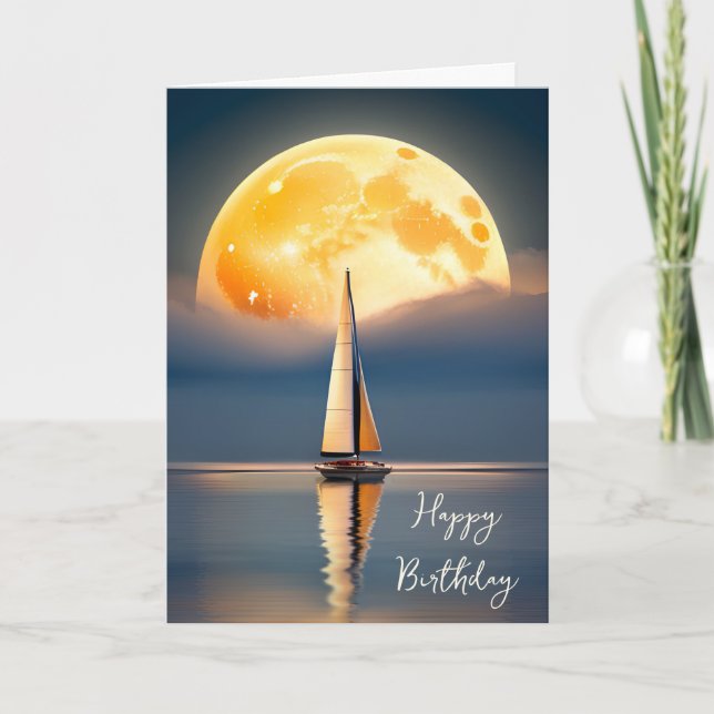 Segelboot zum Geburtstag im Mondlicht Karte (Vorderseite)