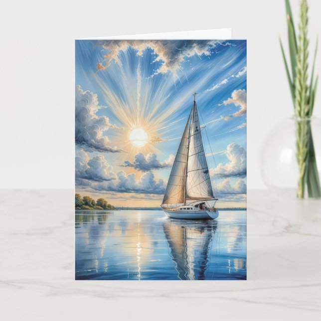 Segelboot zum Geburtstag im Sonnenschein Karte (Vorderseite)