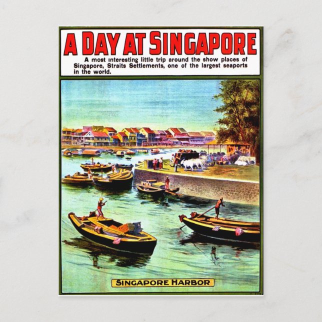 Segelboote am Hafen von Singapur, Vintage-Reise Postkarte (Vorderseite)