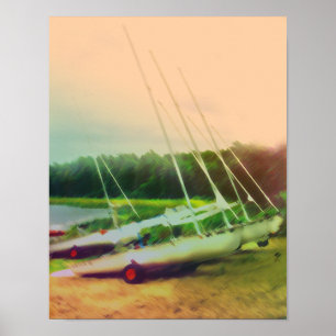Segelboote am Strand Poster
