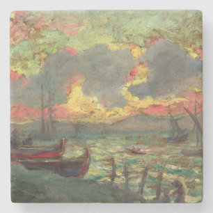 Segelboote an der Küste (von Kimon Loghi) Steinuntersetzer
