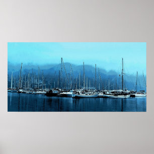 Segelboote an einem foggy Morning Poster