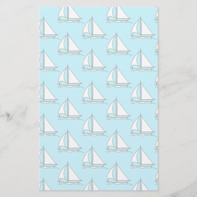 Segelboote auf blauem Seemuster Briefpapier (Vorderseite)