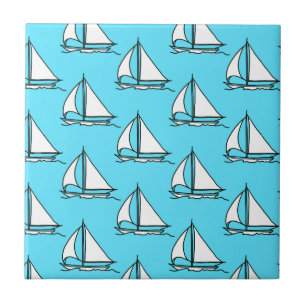 Segelboote auf Blaumeer-Muster Fliese