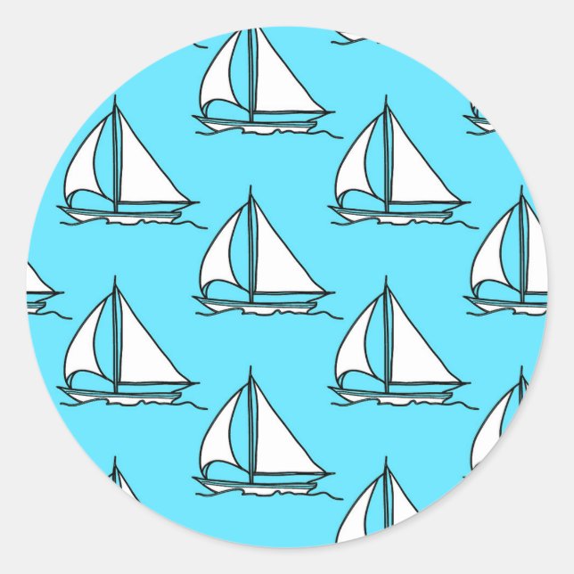 Segelboote auf Blaumeer-Muster Runder Aufkleber (Vorderseite)