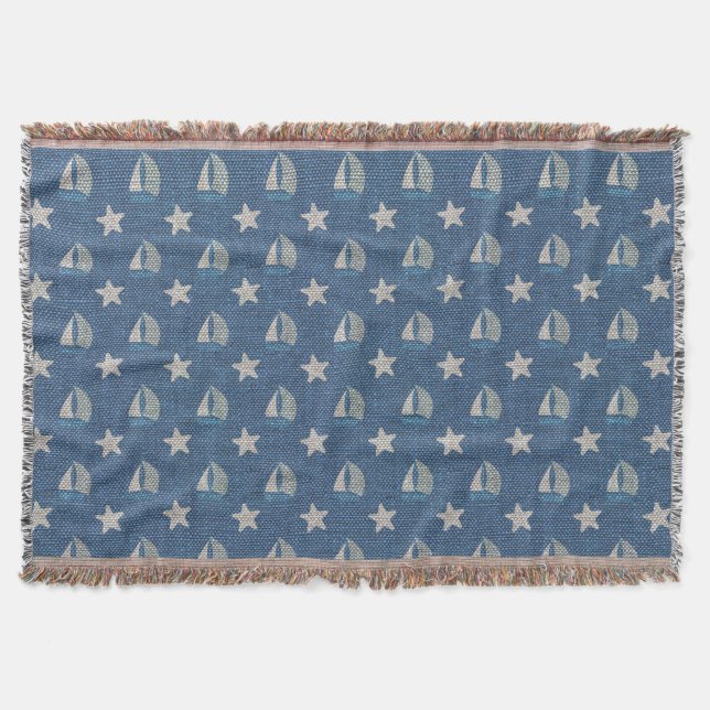 Segelboote auf Blue Linen Decke (Vorderseite)