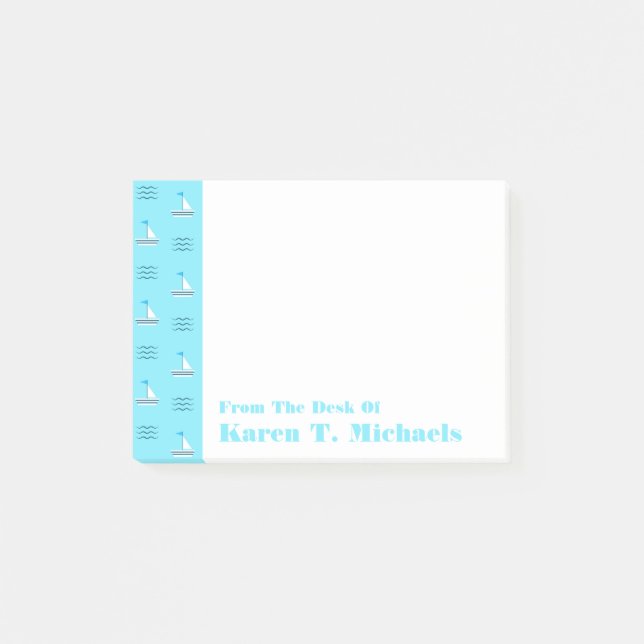 Segelboote auf dem blauen Seemuster | addieren Post-it Klebezettel (Vorderseite)