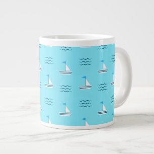 Segelboote auf dem blauen Seemuster Jumbo-Tasse