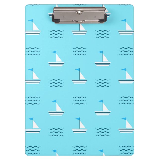 Segelboote auf dem blauen Seemuster Klemmbrett (Vorderseite)