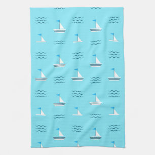 Segelboote auf dem blauen Seemuster Küchentuch