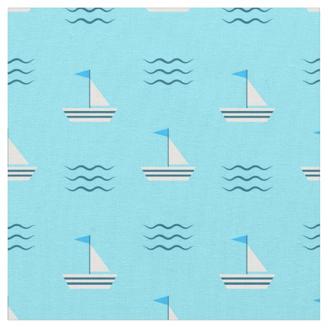 Segelboote auf dem blauen Seemuster Stoff (Nahaufnahme)