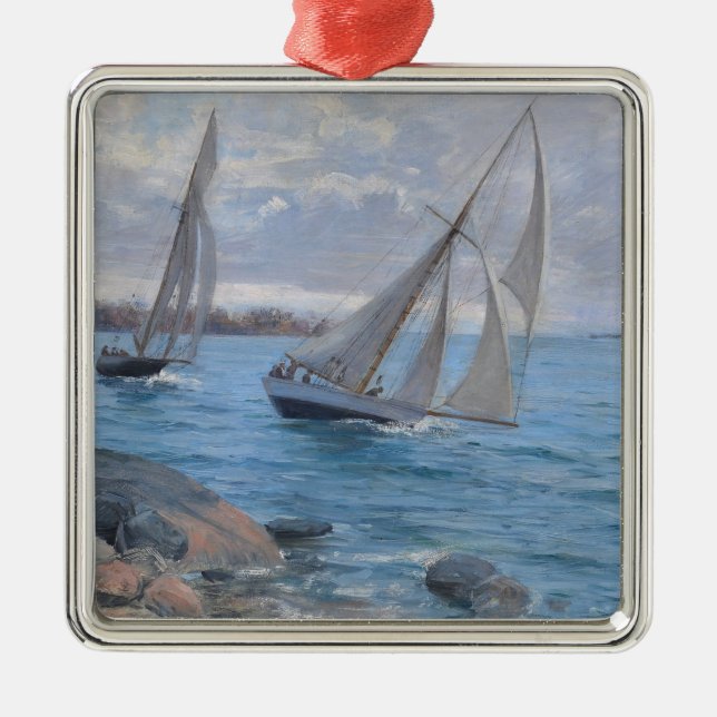 Segelboote auf dem Fluss Ornament Aus Metall (Vorne)