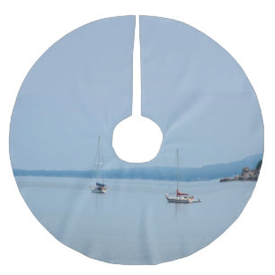 Segelboote auf dem Fluss Polyester Weihnachtsbaumdecke