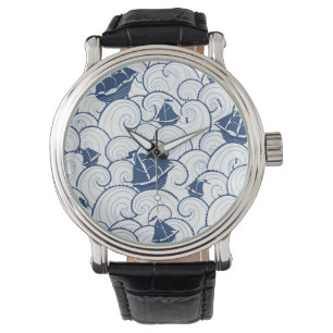 Segelboote auf dem Meeresmuster Armbanduhr
