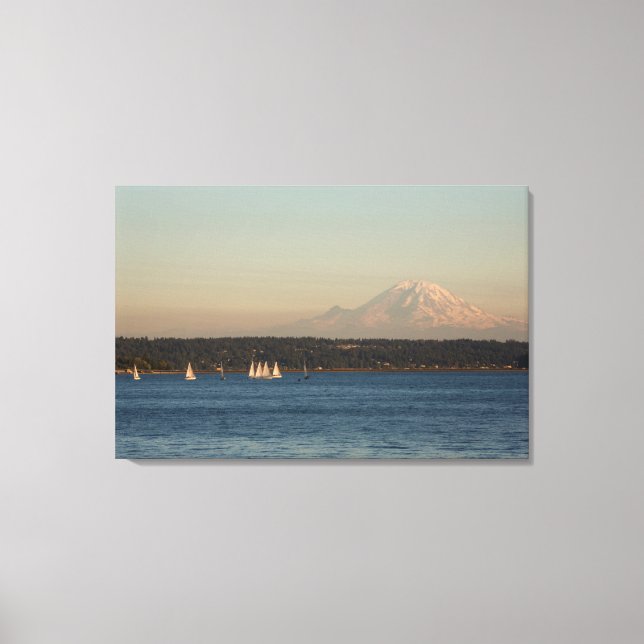 Segelboote auf dem Washington See mit Mercer Islan Leinwanddruck (Vorderseite)