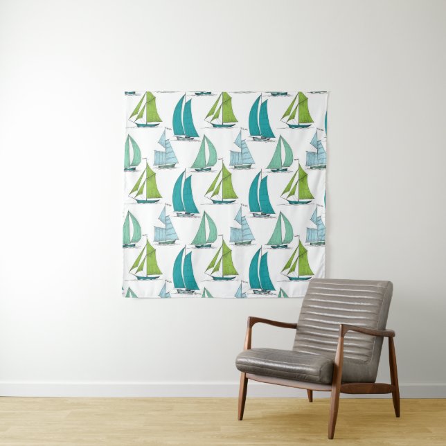 Segelboote auf dem Wasser-Muster Wandteppich (Beispiel (Horizontal))