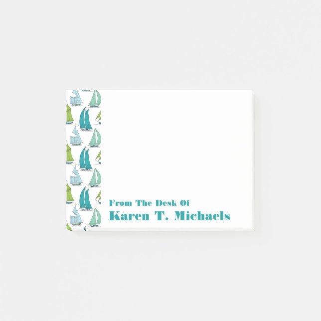 Segelboote auf dem Wassermuster| Name hinzufügen Post-it Klebezettel (Vorderseite)