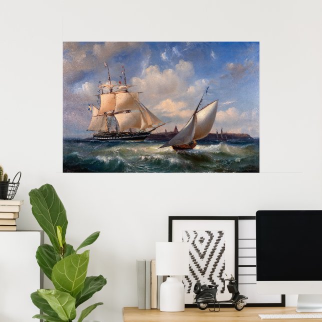 Segelboote auf einem felsigen Meer Poster (Heimbüro)