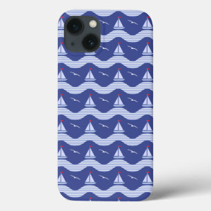 Segelboote auf einem gestreiften Seemuster Case-Mate iPhone Hülle